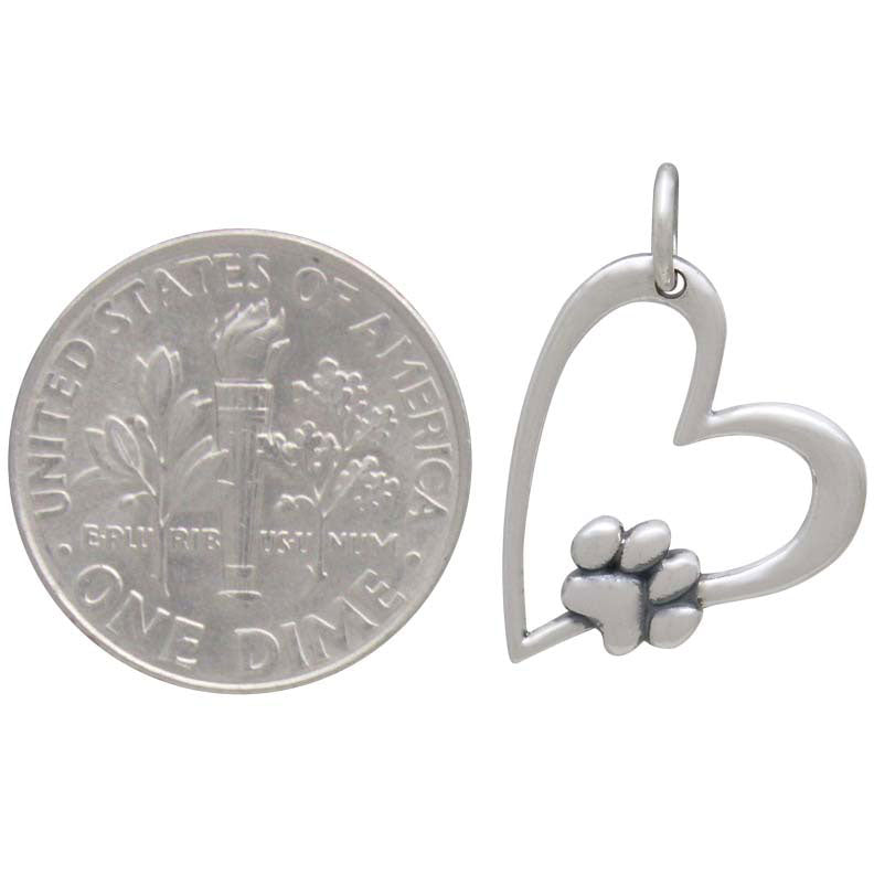 Sterling Silver Heart Charm with Pawprint - Poppies Beads n' More