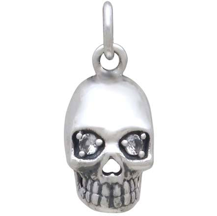 Sterling Silver Skull Charm with Nano Gem Eyes - Poppies Beads n' More