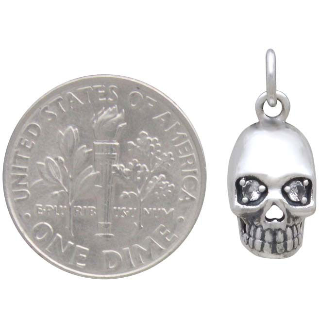 Sterling Silver Skull Charm with Nano Gem Eyes - Poppies Beads n' More