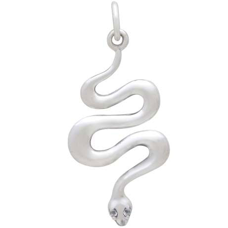 Sterling Silver Snake Charm with Nano Gem Eyes - Poppies Beads n' More