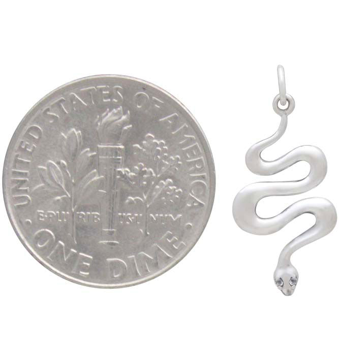 Sterling Silver Snake Charm with Nano Gem Eyes - Poppies Beads n' More