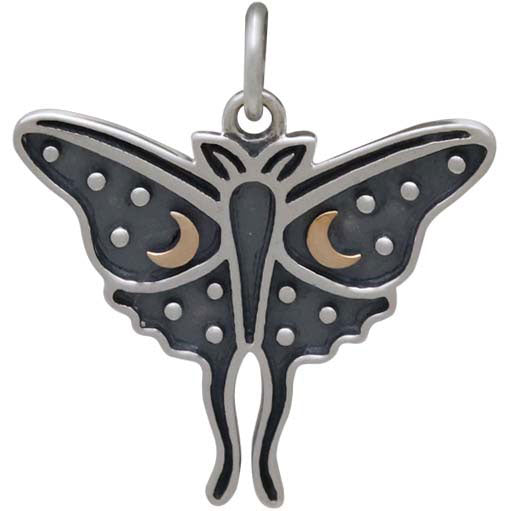 Sterling Silver Luna Moth Charm with Bronze Moons - Poppies Beads n' More