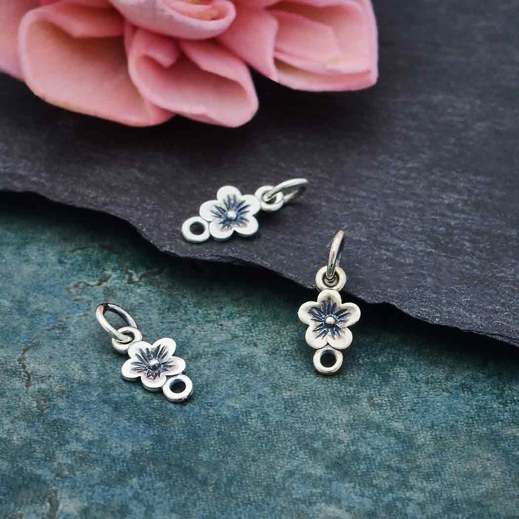 Sterling Silver Single Cherry Blossom Link - Poppies Beads n' More