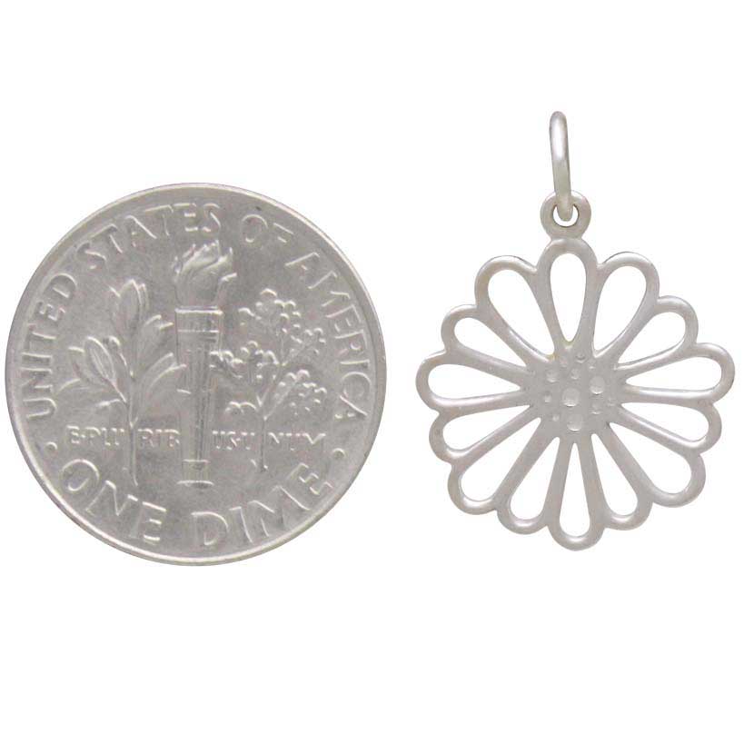 Sterling Silver Openwork Daisy Charm - Poppies Beads n' More