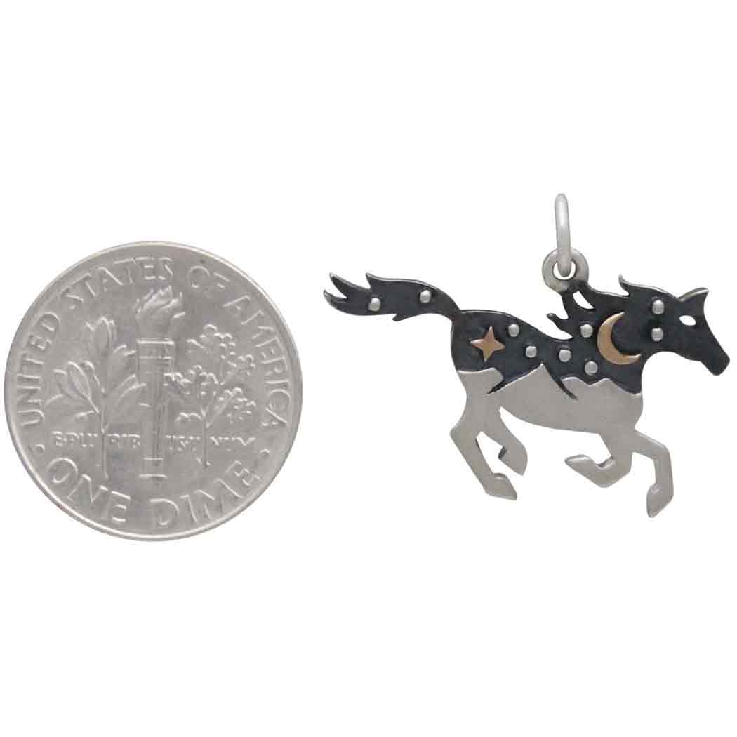 Silver Horse Charm with Mountains and Bronze Moon - Poppies Beads n' More