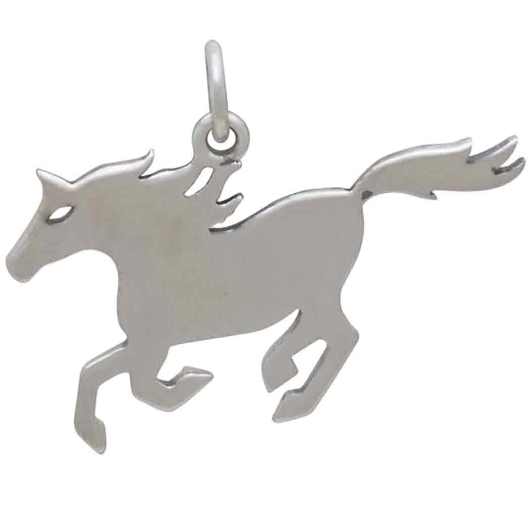 Silver Horse Charm with Mountains and Bronze Moon - Poppies Beads n' More