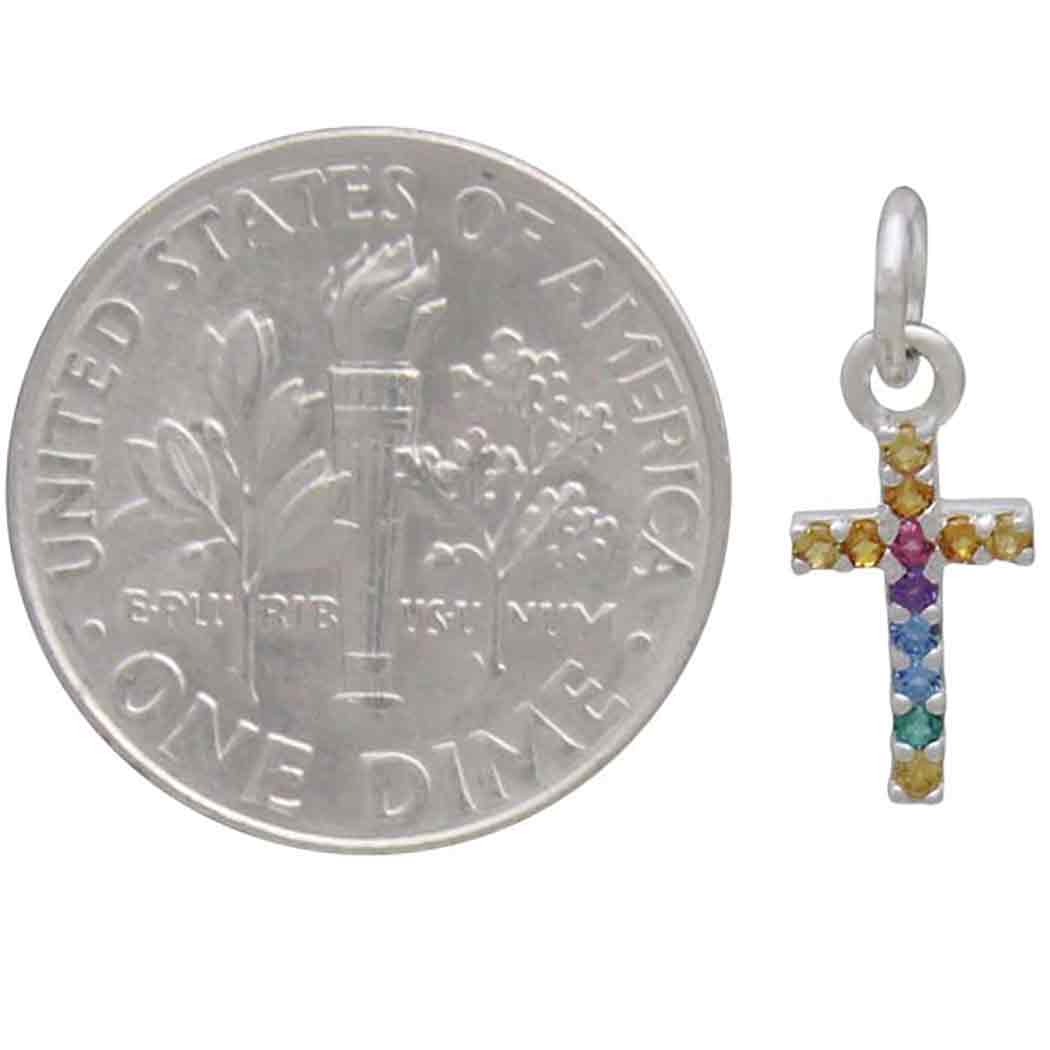 Sterling Silver Rainbow Cross Charm with Nano Gems - Poppies Beads n' More