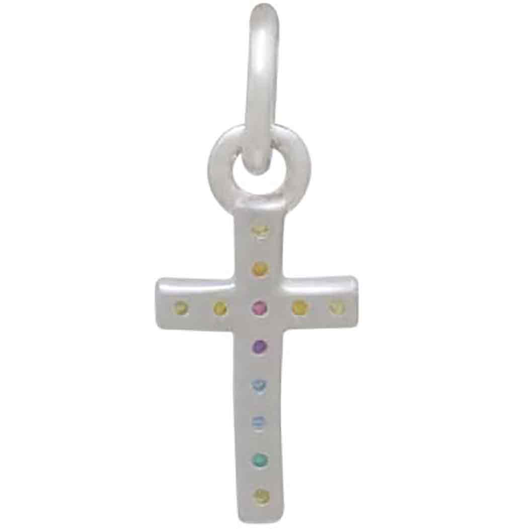 Sterling Silver Rainbow Cross Charm with Nano Gems - Poppies Beads n' More