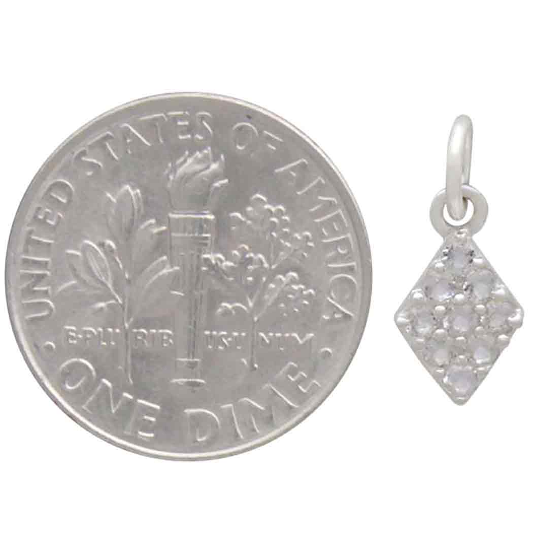 Sterling Silver Diamond Charm with Clear Nano Gems - Poppies Beads n' More