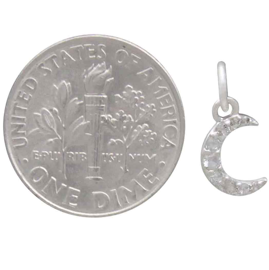 Sterling Silver Moon Charm with Clear Nano Gems - Poppies Beads n' More