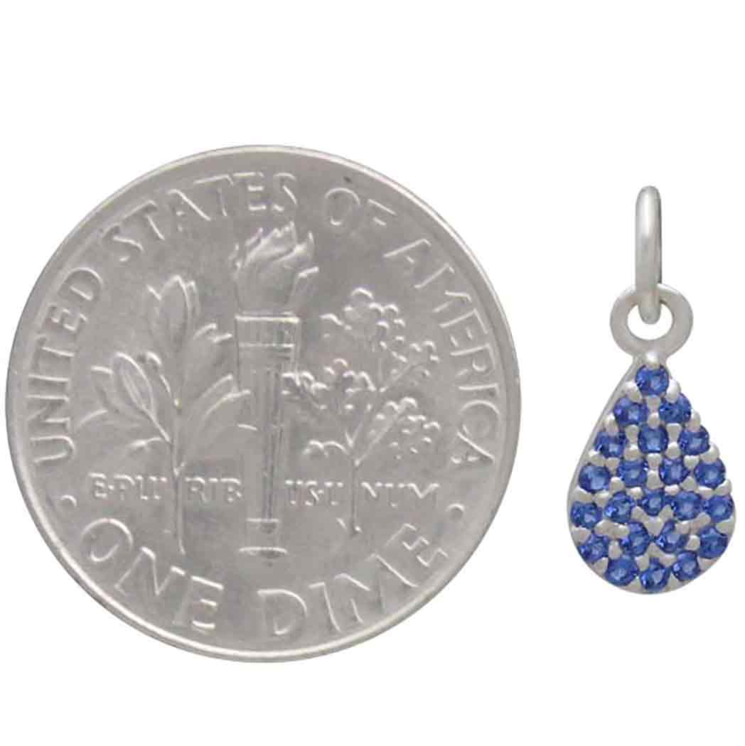 Sterling Silver Teardrop Charm with Blue Nano Gems - Poppies Beads n' More