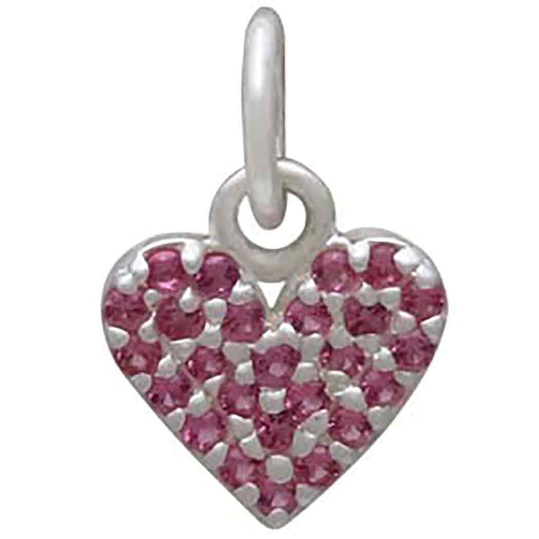 Sterling Silver Heart Charm with Pink Nano Gems - Poppies Beads n' More