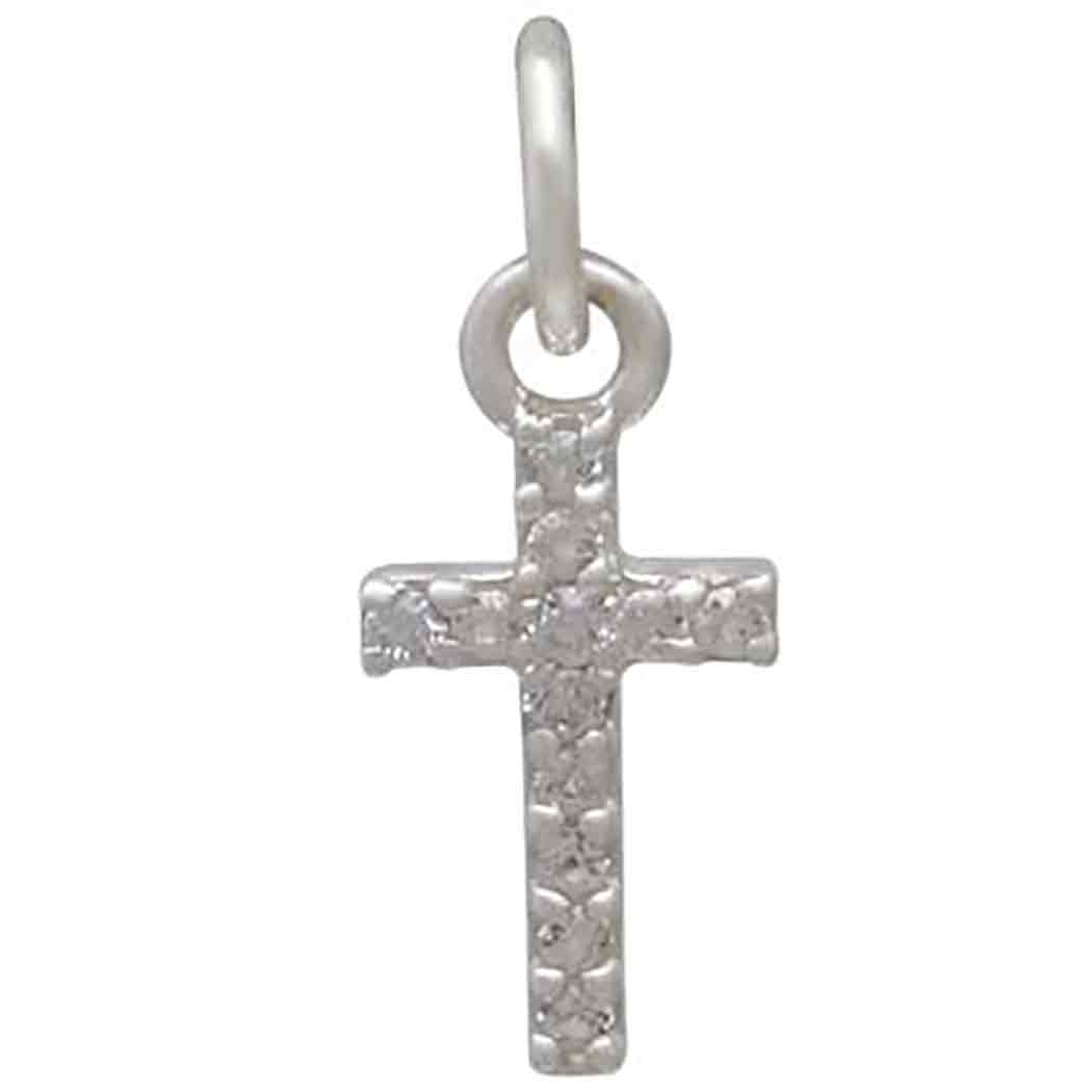 Sterling Silver Cross Charm with Clear Nano Gems - Poppies Beads n' More