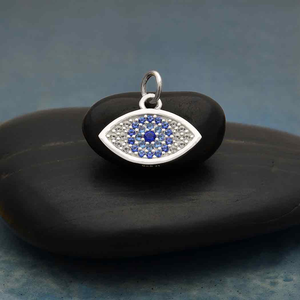 Sterling Silver Pave Set Nano Gem Eye Charm - Poppies Beads n' More