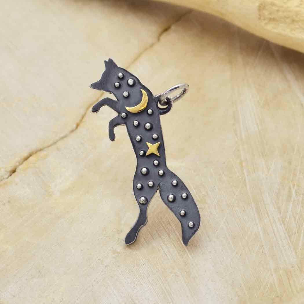 Silver Fox Charm with Bronze Star and Moon