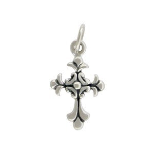 Small Sterling Silver Cross Charm - Textured - Poppies Beads n' More