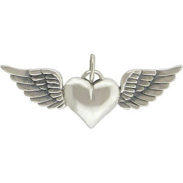 Sterling Silver Heart with Wings Charm - Poppies Beads n' More