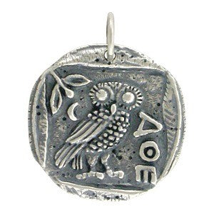 Ancient Coin Charm with Athena's Owl - Poppies Beads n' More