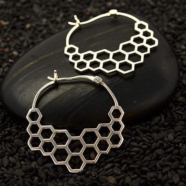 Sterling Silver Honeycomb Hoop Earrings - Poppies Beads n' More