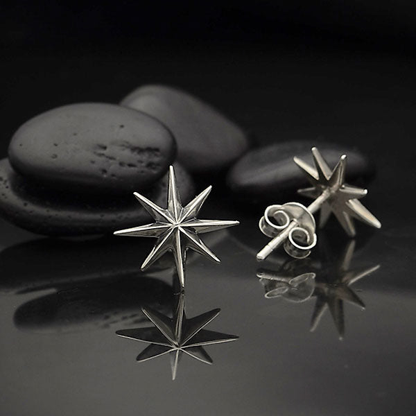 Sterling Silver Ridged Star Burst Post Earrings - Poppies Beads n' More