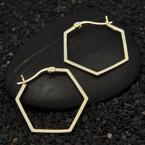 Sterling Silver Hexagon Hoop Earrings - Poppies Beads n' More