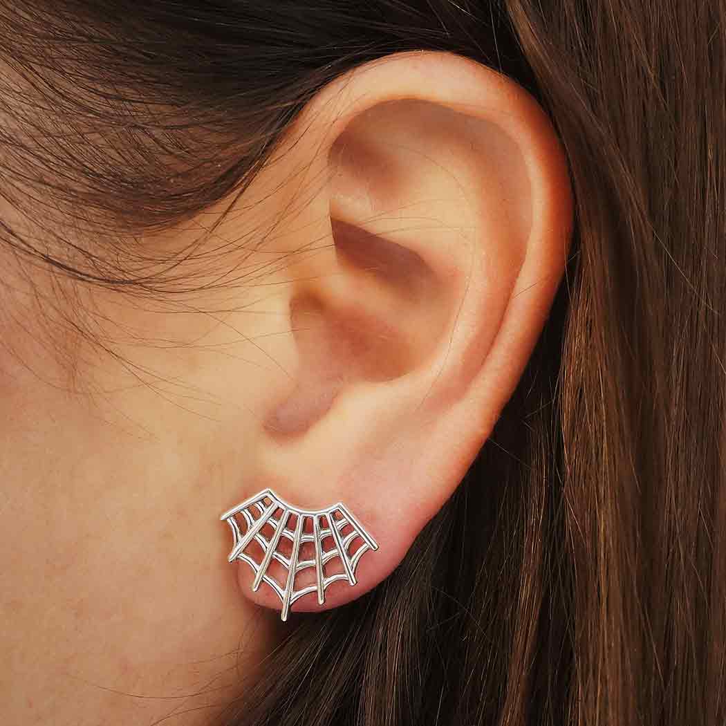 Sterling Silver Spider Web Post Earrings - Poppies Beads n' More