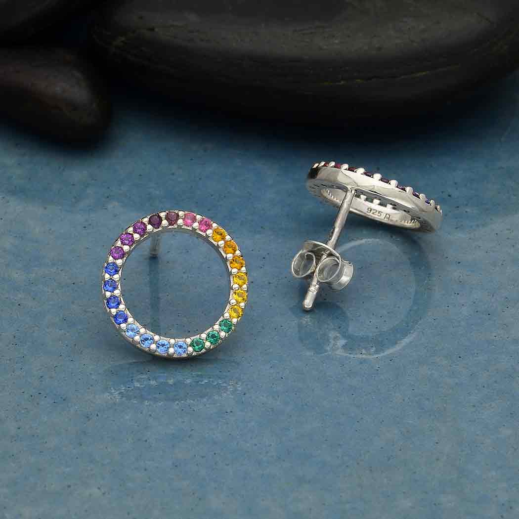 Sterling Silver Rainbow Circle Post Earrings - Poppies Beads n' More