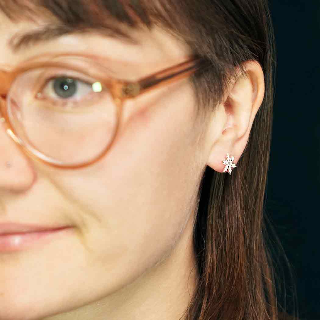 Sterling Silver Snowflake Post Earrings with Nanogem - Poppies Beads n' More
