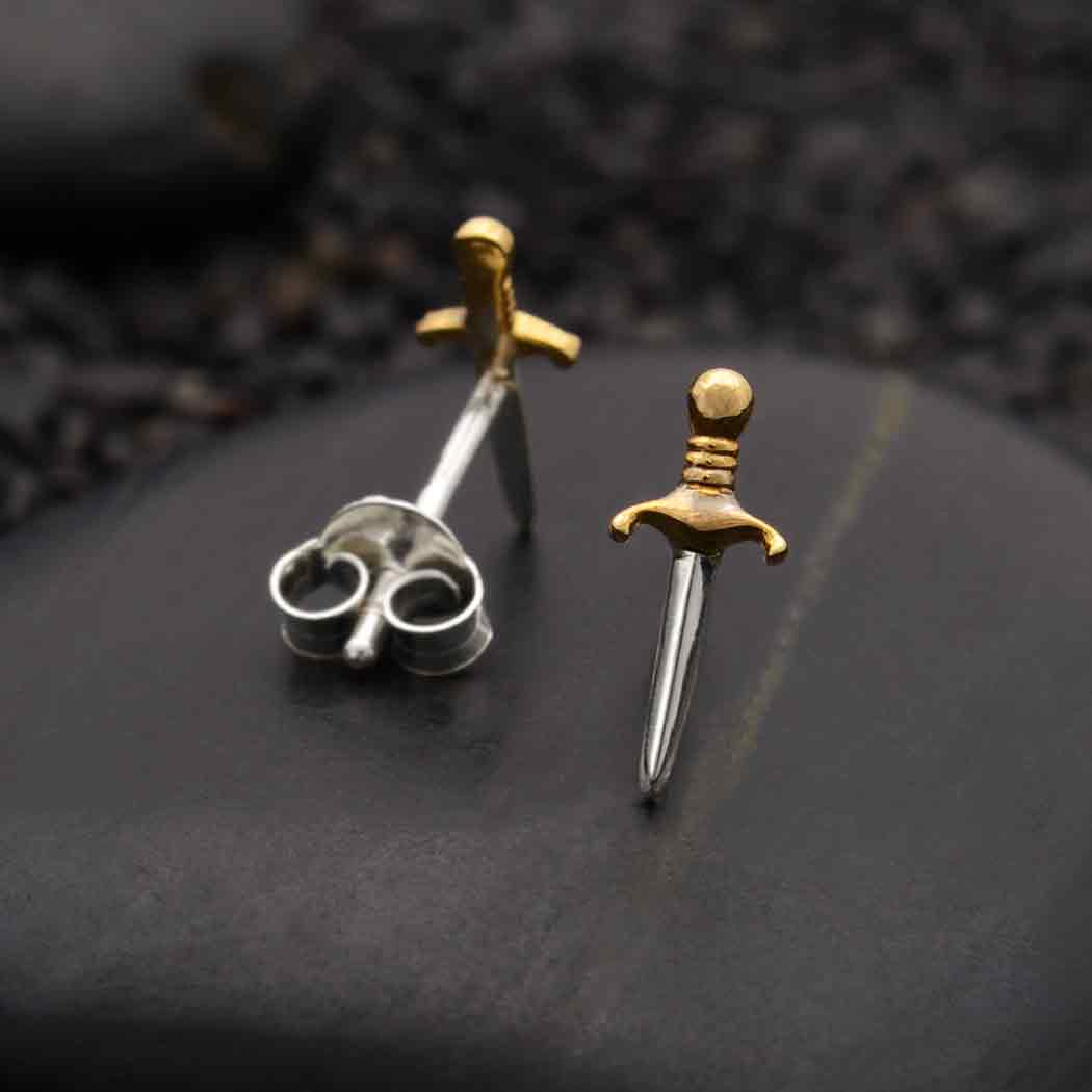 Mixed Metal Mini Dagger Post Earrings