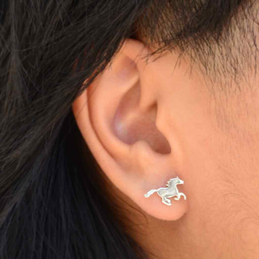 Sterling Silver Running Horse Post Earrings - Poppies Beads n' More