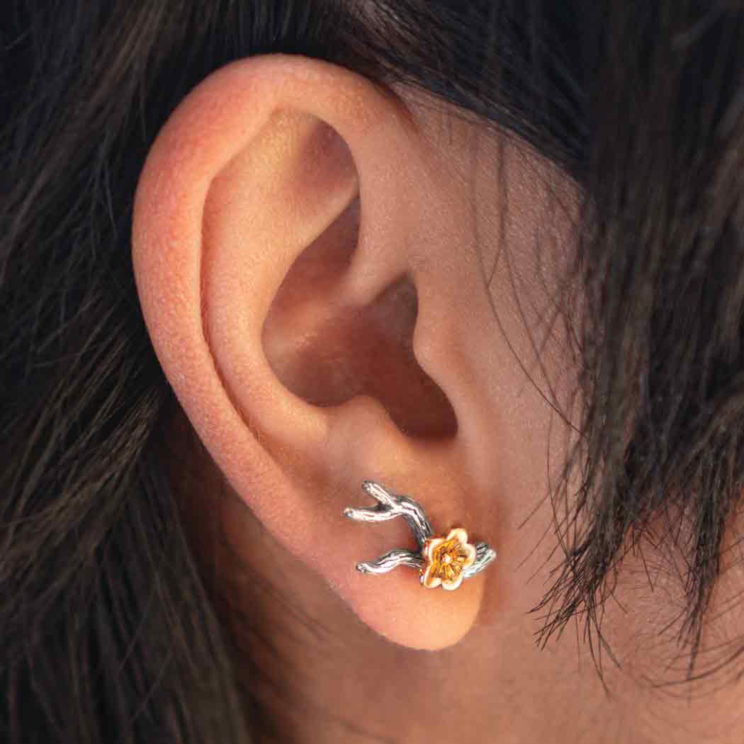 Mixed Metal Branch Earrings with Bronze Blossom - Poppies Beads n' More