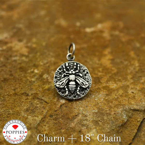 Sterling Silver Small Ancient Coin Bee Charm - Poppies Beads n' More