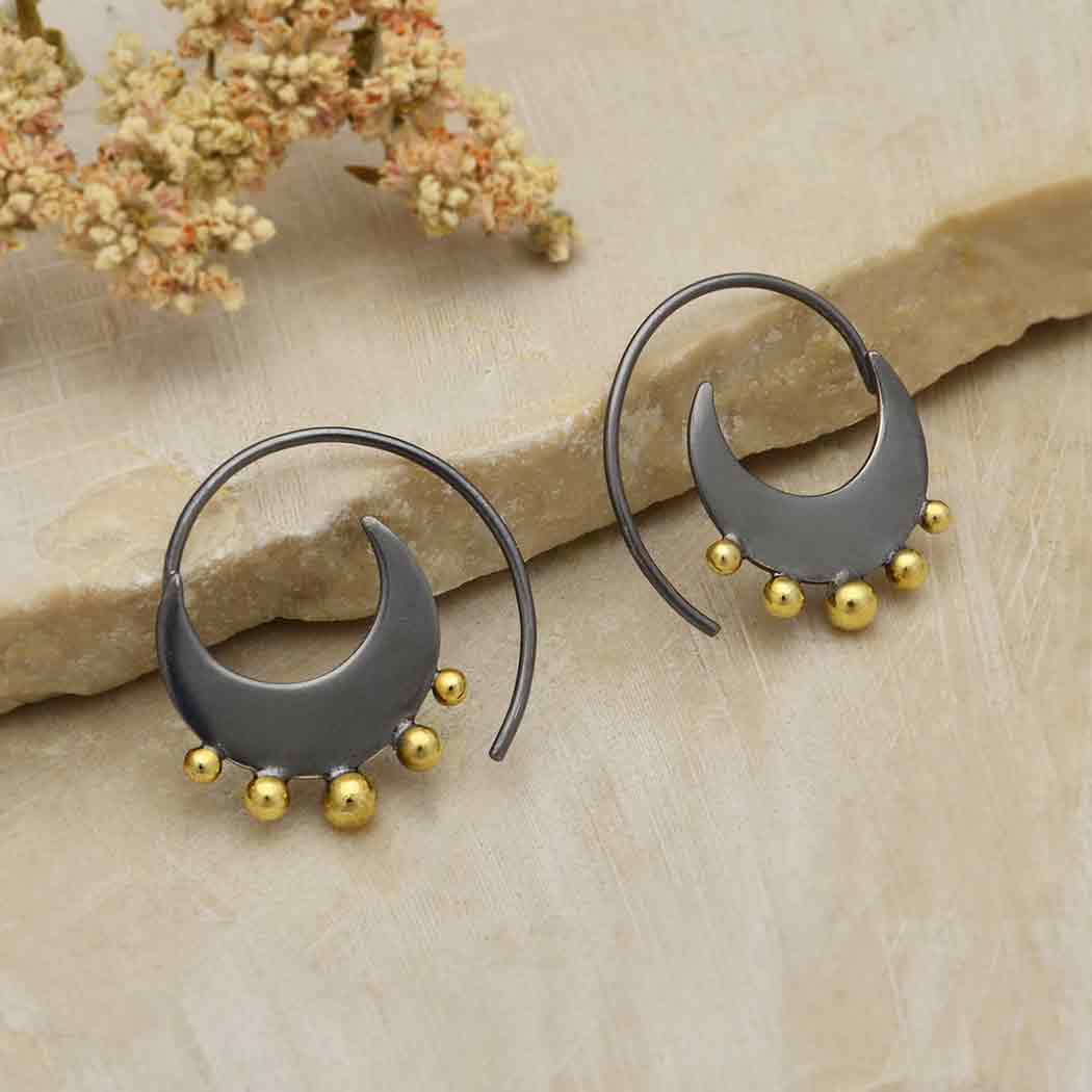 Black Finish Hoop Earring with Bronze Granulation - Poppies Beads n' More