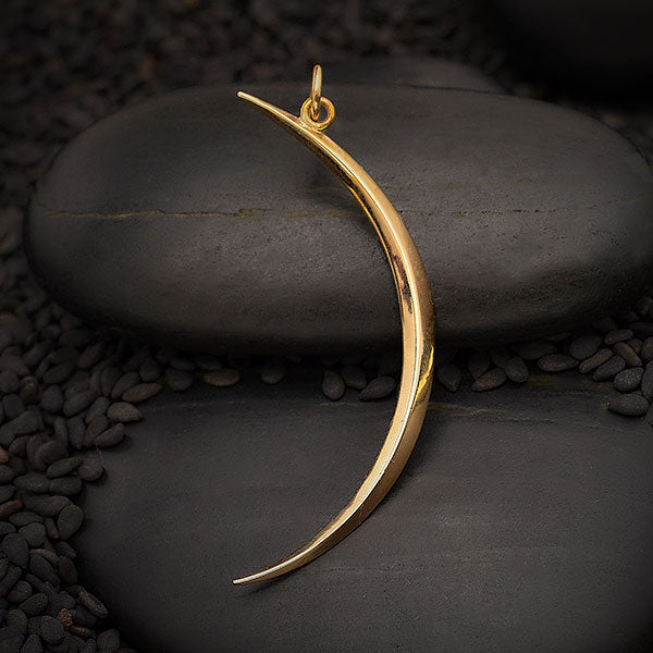 Skinny Ridged Crescent Moon Pendant - Left Side - Poppies Beads n' More