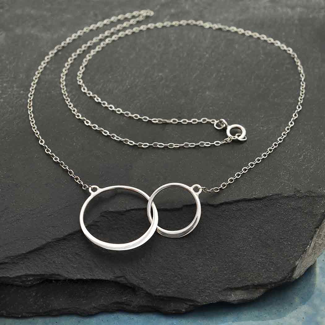 Sterling Silver Necklace with Two Linked Circles - Poppies Beads n' More