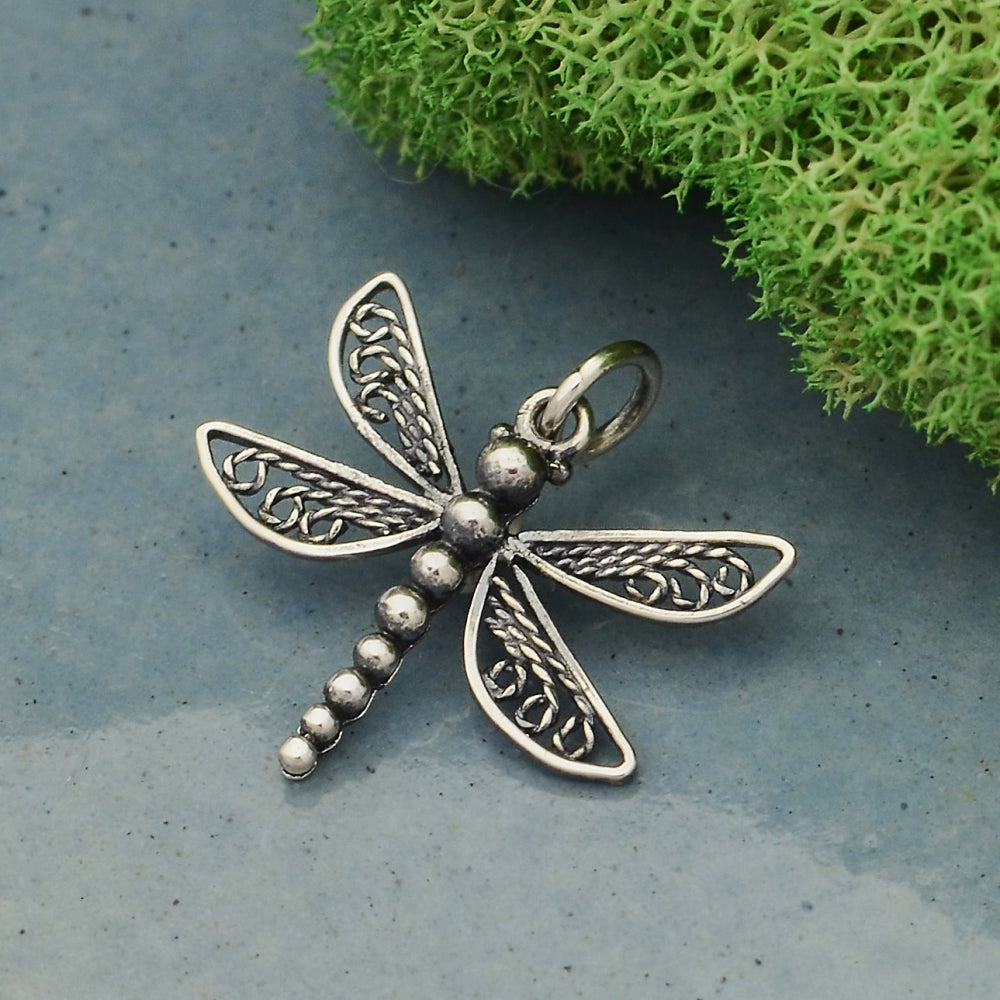 Sterling Silver Dragonfly Charm with Filigree Wings - Poppies Beads n' More