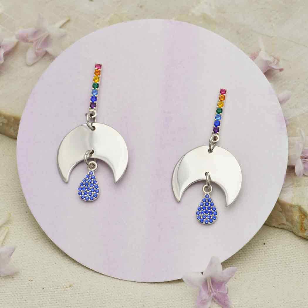 Sterling Silver Teardrop Charm with Blue Nano Gems - Poppies Beads n' More
