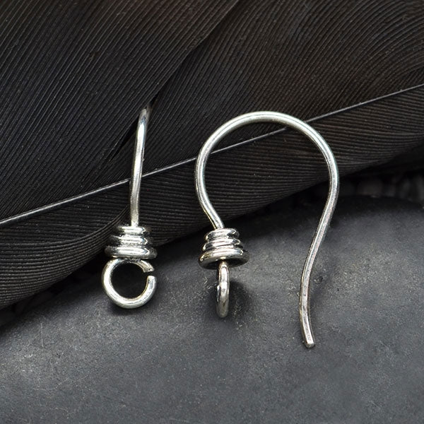 Silver Earring Hook With Front Facing Loop and Wire Wraps - Poppies Beads n' More