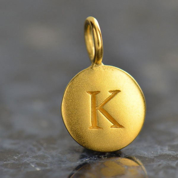 24K Gold Plated Letter Disk Charm - Poppies Beads n' More