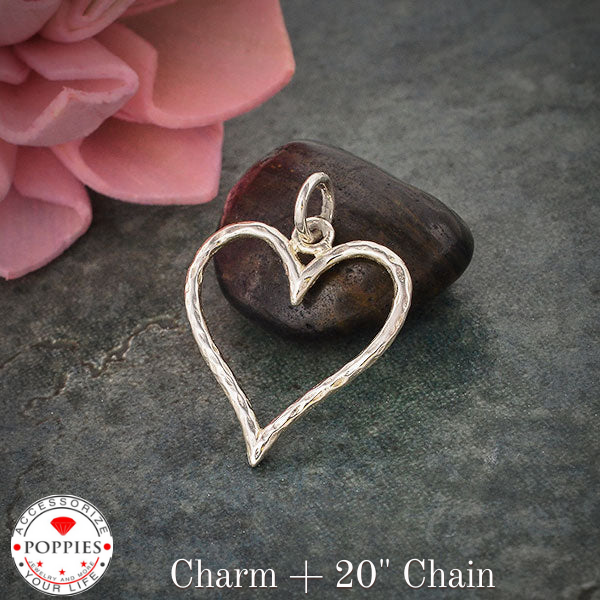 Sterling Silver Hammered Wire Heart Charm - Poppies Beads n' More