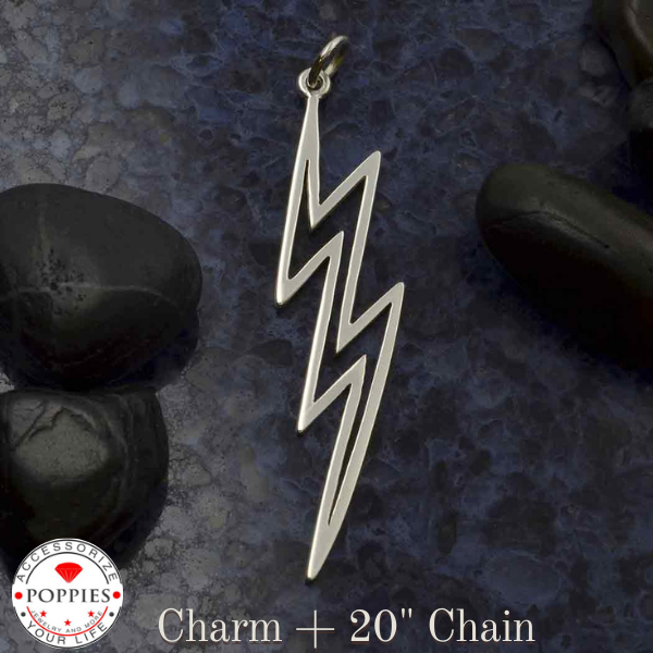 Sterling Silver Lightning Bolt Charm - Openwork - Poppies Beads n' More