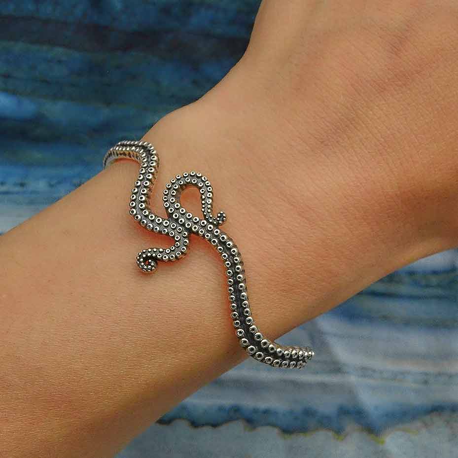 Sterling Silver Octopus Tentacle Cuff Bracelet - Poppies Beads n' More