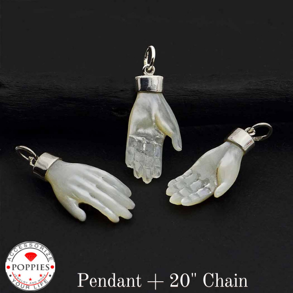 Carved Mother of Pearl Hand Pendant with Silver Bail - Poppies Beads n' More