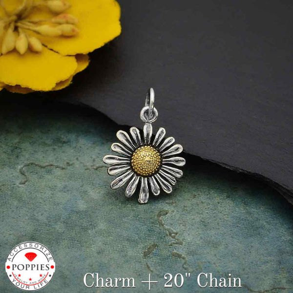 Mixed Metal Daisy Charm - Poppies Beads n' More