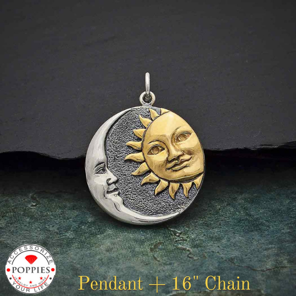 Mixed Metal Sun and Moon Pendant - Poppies Beads n' More