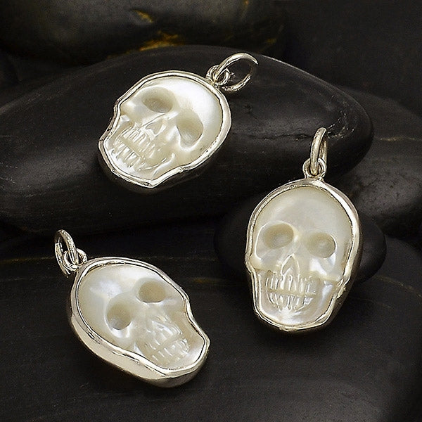 Hand Carved Mother of Pearl Skull Charm - Poppies Beads n' More