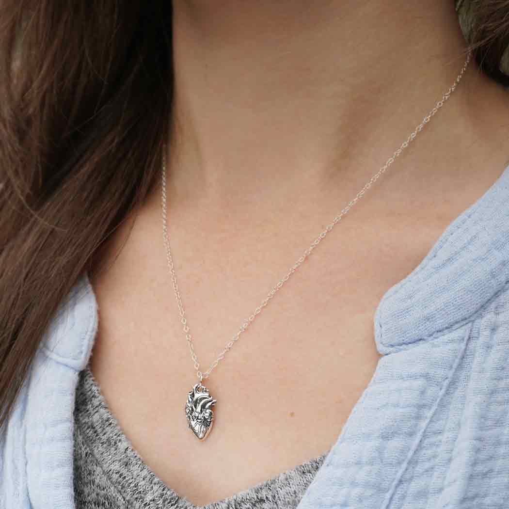 Sterling Silver Anatomical Heart Necklace - Poppies Beads n' More