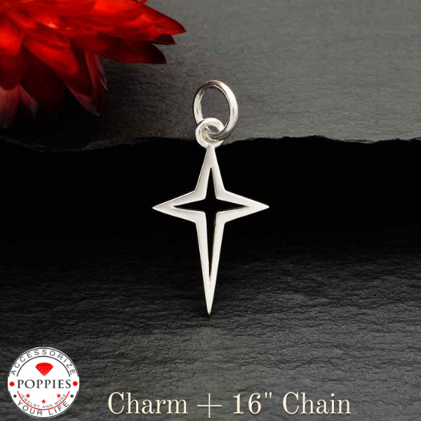 Sterling Silver Openwork North Star Cross Charm - Poppies Beads n' More