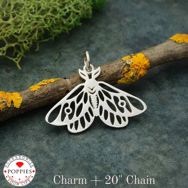 Sterling Silver Openwork Moth Charm - Poppies Beads n' More