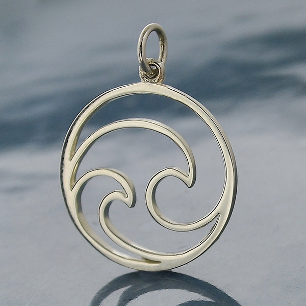 Sterling Silver Openwork Double Wave Charm, - Poppies Beads n' More